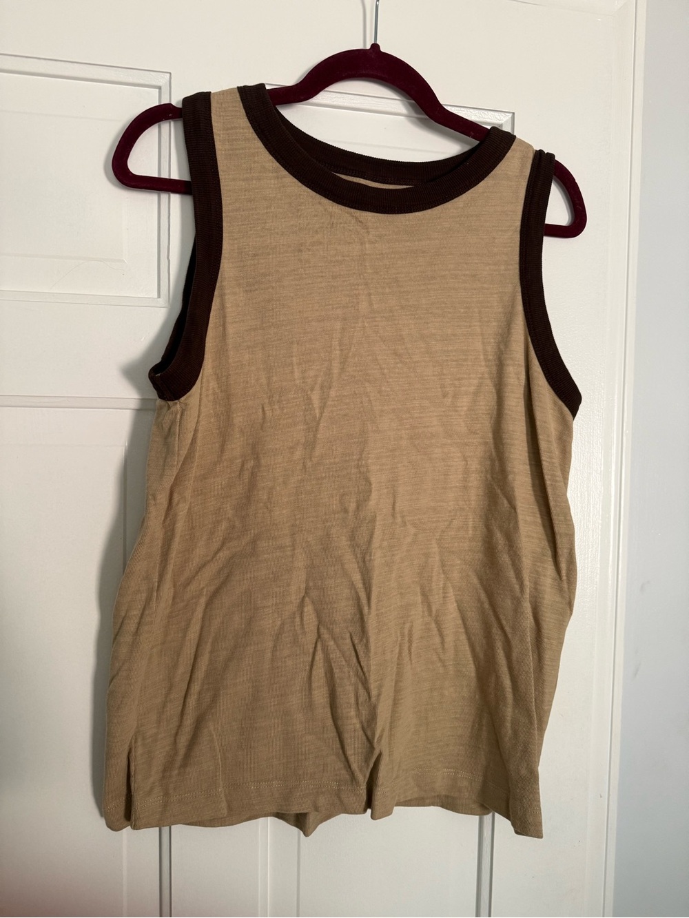 LOFT Beige Tank with Dark Brown Trim